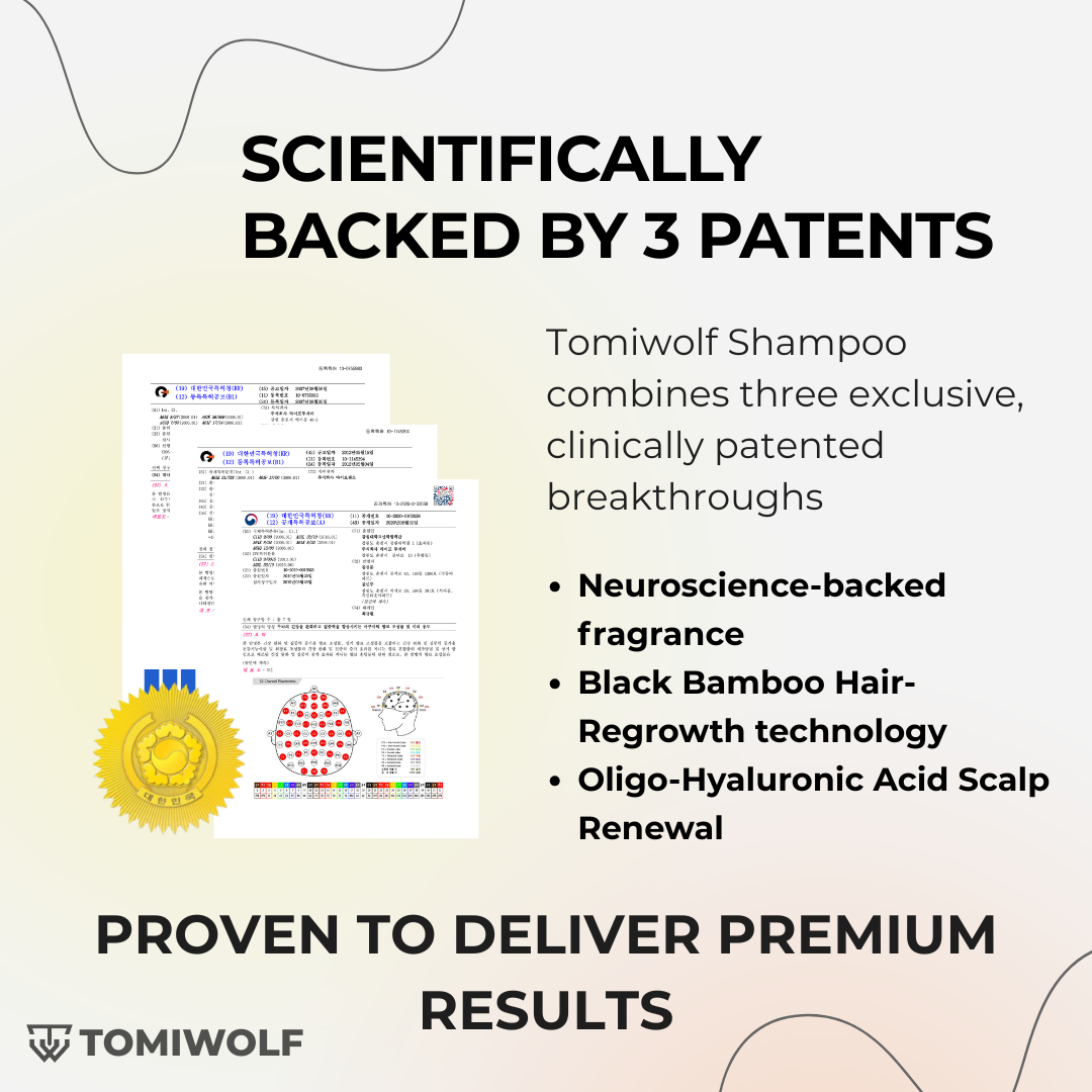 Back label of Tomiwolf Black Bamboo Shampoo showing ingredients and directions
